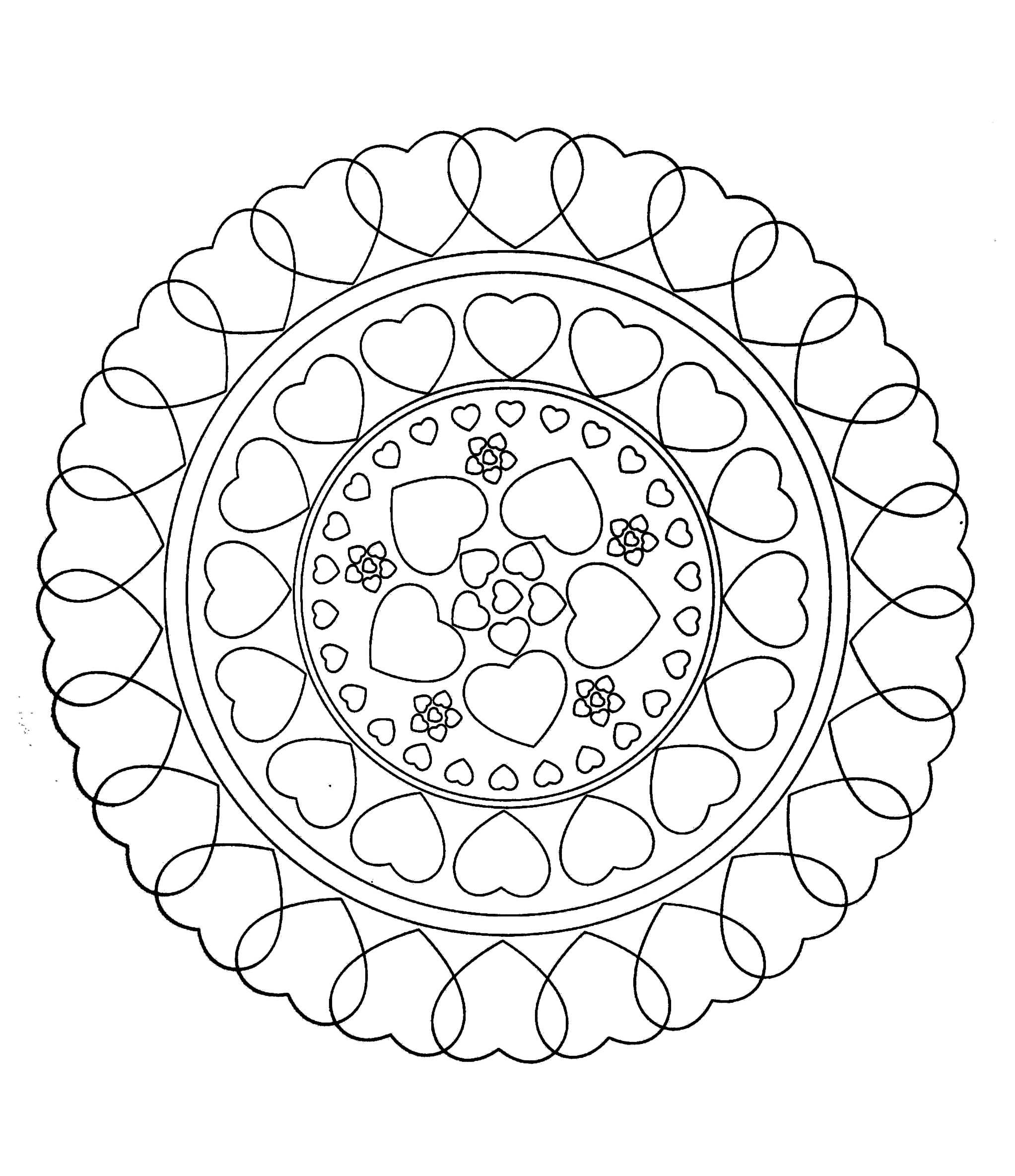 Hearts forming a mandala drawing